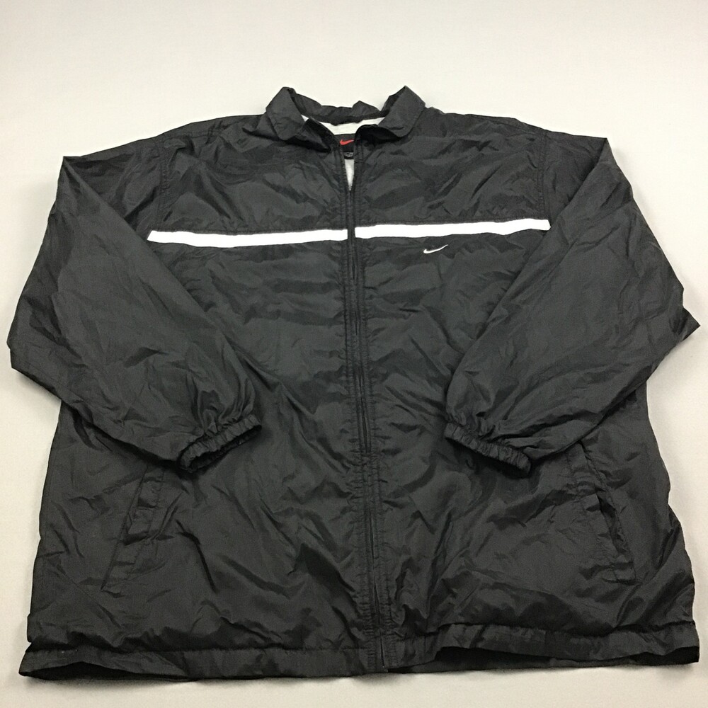 Vintage Nike Jacket Men 2XL Black White Solid Full Zip Windbreaker 90s XXL *